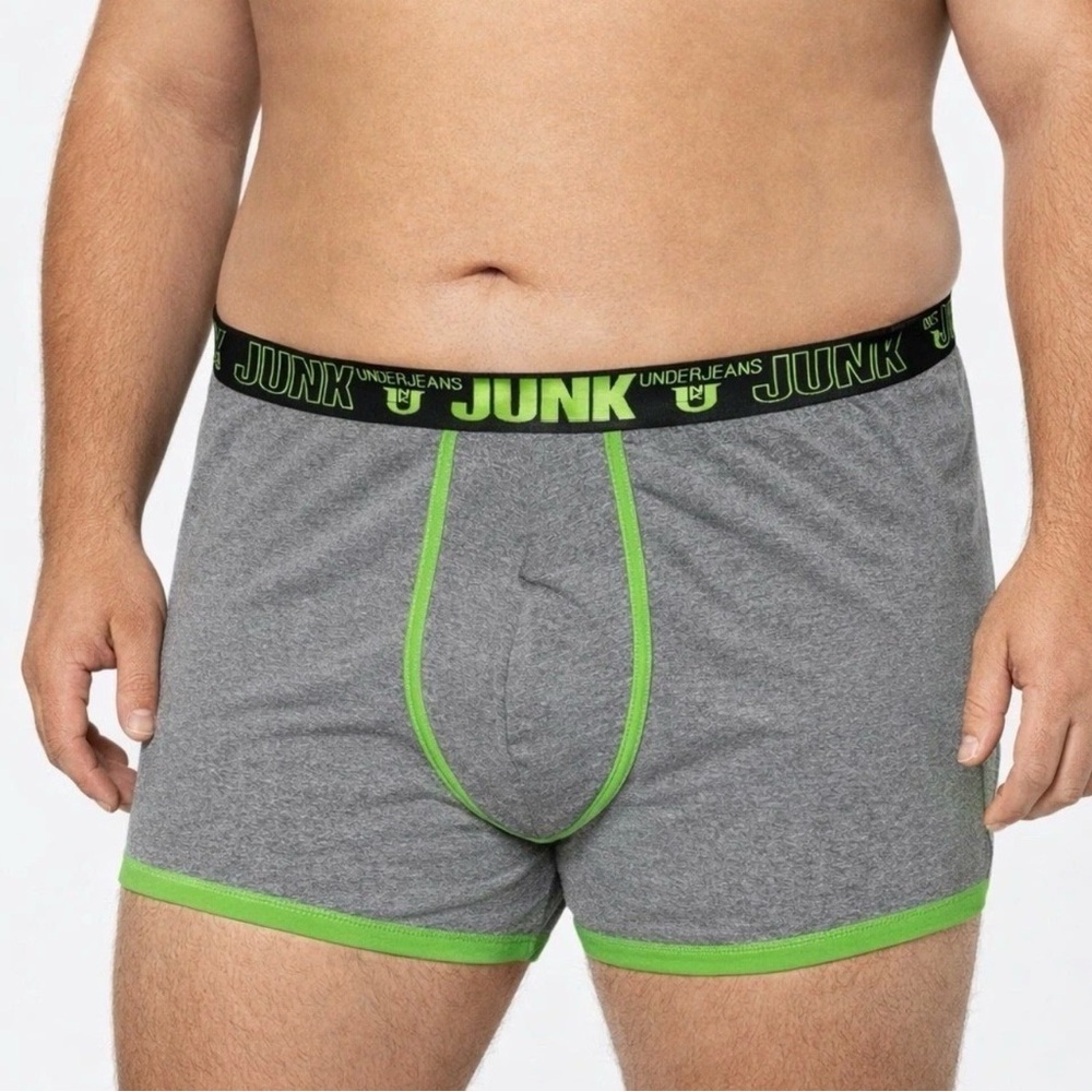 Junk Gray Boxer Briefs with Green Accents 3x 4X